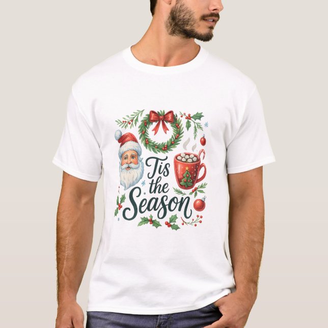 Vintage Santa Christmas Illustration T-Shirt (Vorderseite)