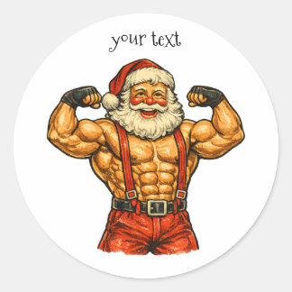 Vintage Santa Claus Bodybuilder Lustiger Weihnacht Runder Aufkleber