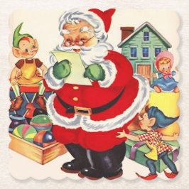 Vintage Santa Claus überprüft seine Liste Set von  Untersetzer