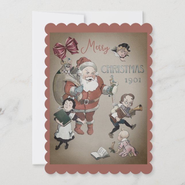 Vintage Santa Clause Illustration Feiertagskarte (Vorderseite)