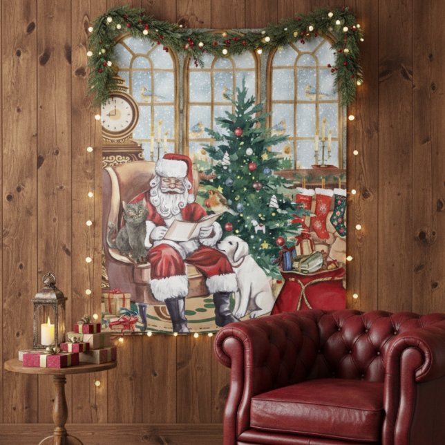 Vintage Santa Cozy Christmas Animals Backdrop Wandteppich (Von Creator hochgeladen)