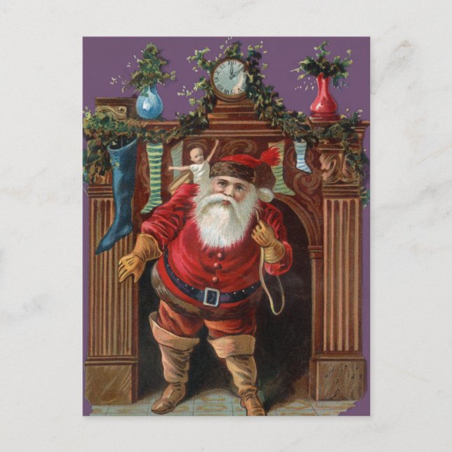 Vintage Santa Delivering Feiertagspostkarte (Vorderseite)