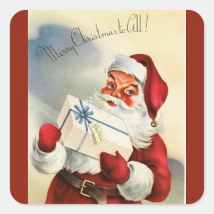 Vintage Santa Frohe Weihnachten an Alle Quadratischer Aufkleber
