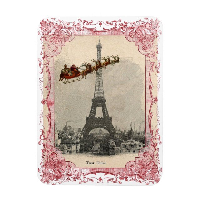 Vintage Santa over Paris Christmas Magnet (Vertikal)