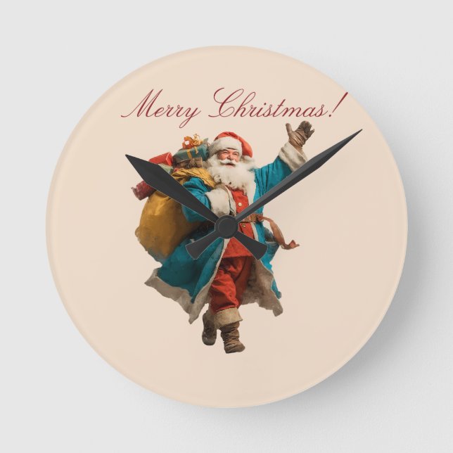 Vintage Santa Personalized Christmas Design Runde Wanduhr (Vorderseite)