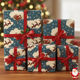 Vintage Santa & Reindeer Classic 1940s Geschenkpapier