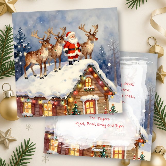 Vintage Santa & Reindeer Personalized Christmas Feiertagskarte (Von Creator hochgeladen)