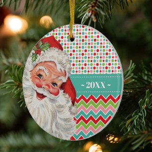 Vintage Santa Retro-Farben mit Foto Keramik Ornament