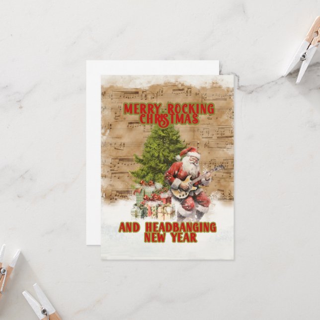 Vintage Santa Rocker Rechteck-Faltkarte (Vorderseite/Rückseite Beispiel)
