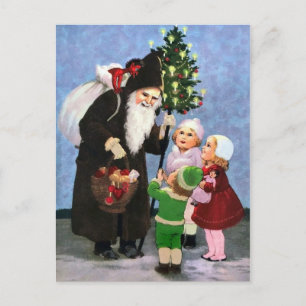 Vintage Santa Sack Krampus Postkarte