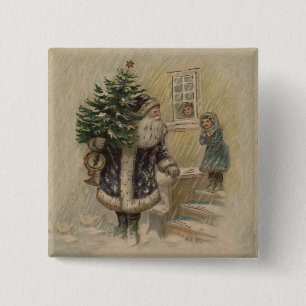 Vintage Santa Schnee Weihnachtsbaum Button