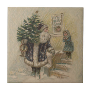 Vintage Santa Schnee Weihnachtsbaum Fliese