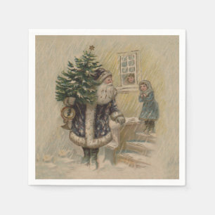 Vintage Santa Schnee Weihnachtsbaum Serviette