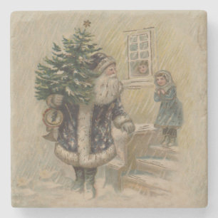 Vintage Santa Schnee Weihnachtsbaum Steinuntersetzer