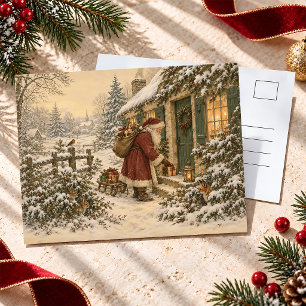 Vintage Santa Schneesturm Weihnachtsabend Lieferun Postkarte