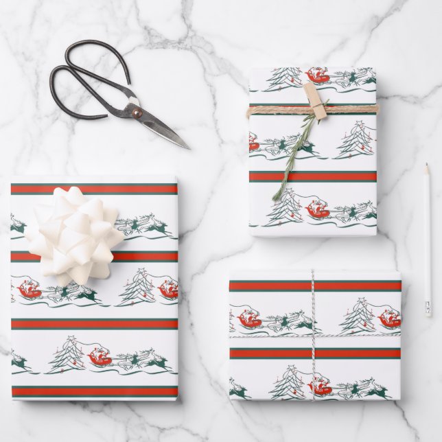 Vintage Santa Stripes   Geschenkpapier Set (Vorderseite)