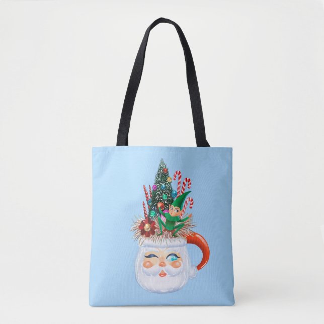Vintage Santa Tasse Light Blue Totbeutel Tasche (Vorderseite)