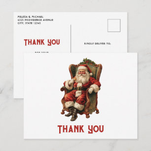 Vintage Santa Traditionelle Weihnachts-Dankeschön Postkarte