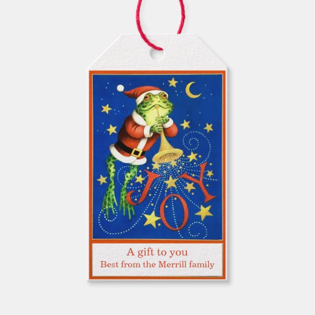 Vintage Santa-Trompete Geschenkanhänger (Vorderseite)