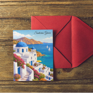 Vintage Santorin Griechenland Reise Buntes Insel Postkarte