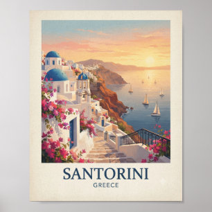 Vintage Santorini Griechenland Reiseplakat Medit Poster