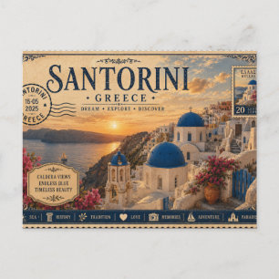 Vintage-Santorini-Urlaubs-Souvenir Postkarte