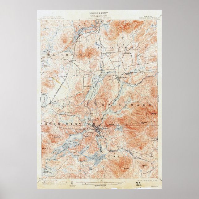 Vintage Saranac New York Topografische Karte Poster (Vorne)