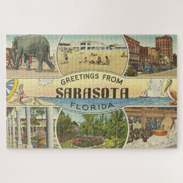 Vintage Sarasota Postkarte (Horizontal)