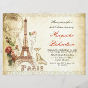 Vintage schäbige Brautpartyeinladungen PARIS Einladung
