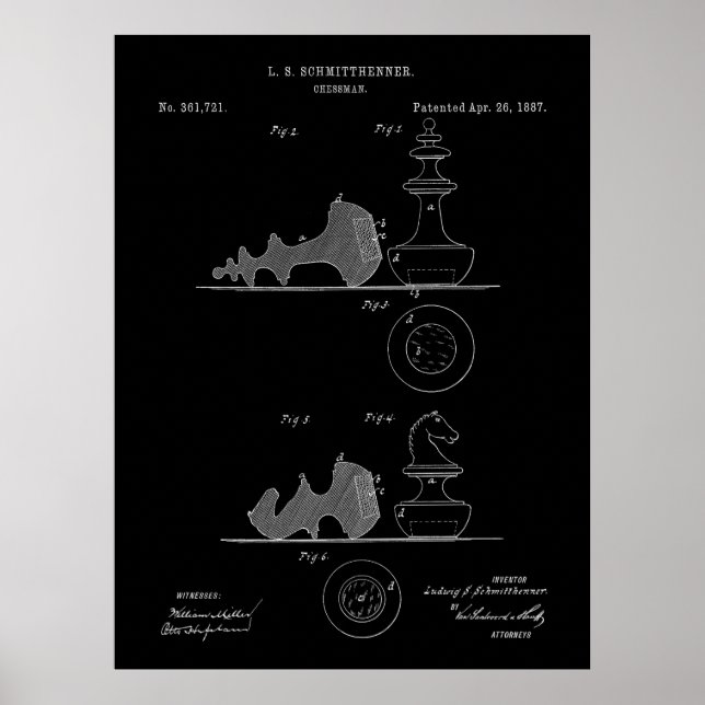 Vintage Schachfiguren Patent Blueprint Poster (Vorne)