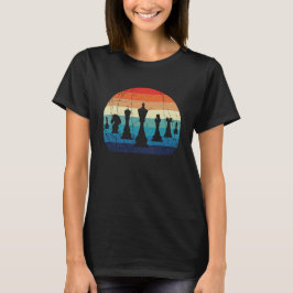 Vintage Schachstücke Retro-Sonnenuntergang T-Shirt
