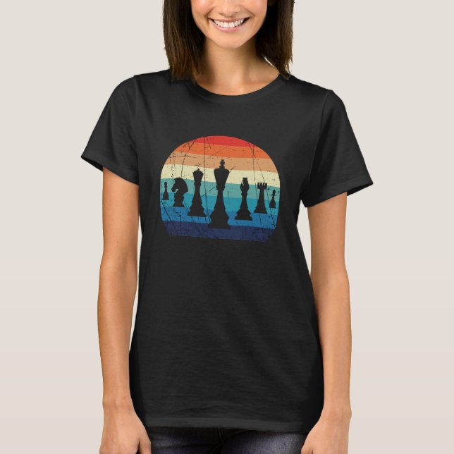 Vintage Schachstücke Retro-Sonnenuntergang T-Shirt (Vorderseite)