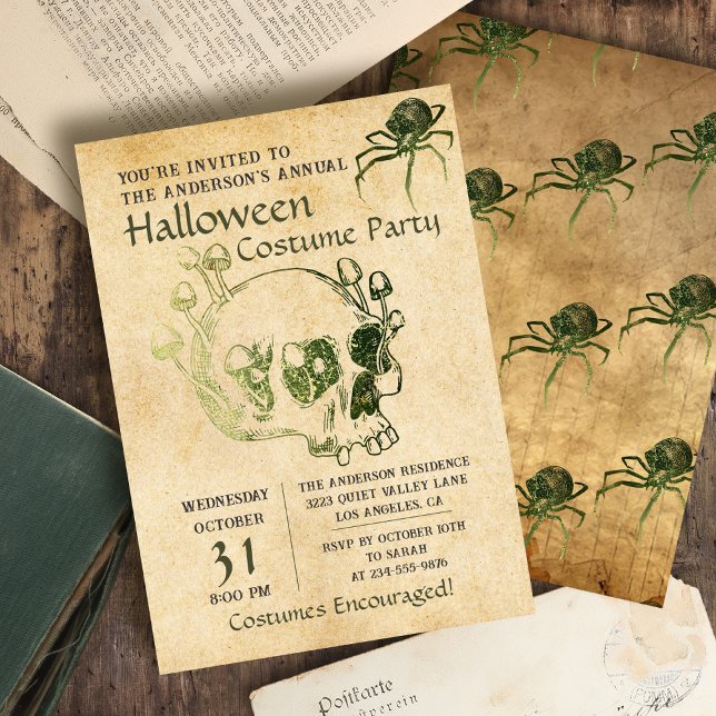 Vintage Schädelspinnen Gotisches Halloween-Party Einladung (Von Creator hochgeladen)