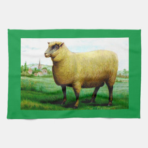 Vintage-Schaf grüne Grasweide Geschirrtuch