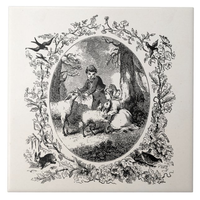 Vintage Schaf-personalisierte Illustration der Fliese (Vorderseite)