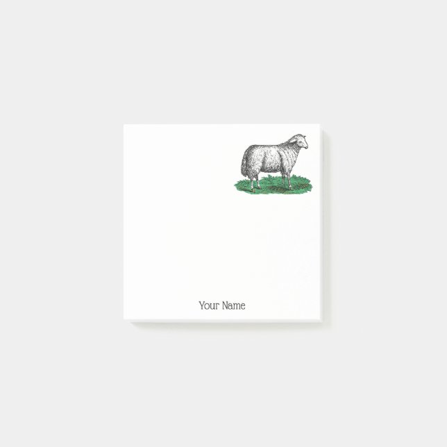 Vintage Schafschaf Zeichnend Tiere C Post-it Klebezettel (Vorderseite)