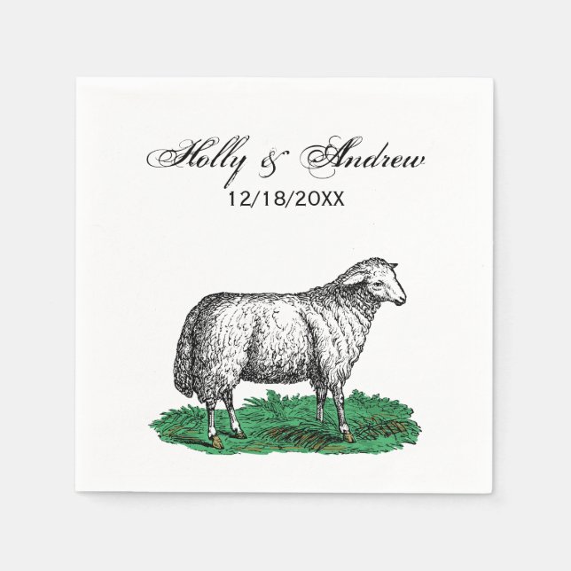 Vintage Schafschaf Zeichnend Tiere C Serviette (Vorderseite)