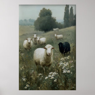 Vintage-Schafsdruck, Schwarze Schaf-Farmhaus-Dekor Poster
