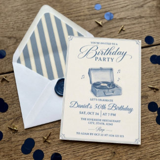 Vintage-Schallplattenspieler Blau 50. Geburtstag Einladung