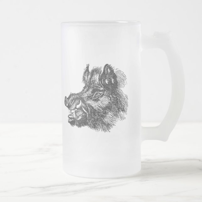 Vintage schändliche Stoßzahn-Schablone des wilden Mattglas Bierglas (Rechts)