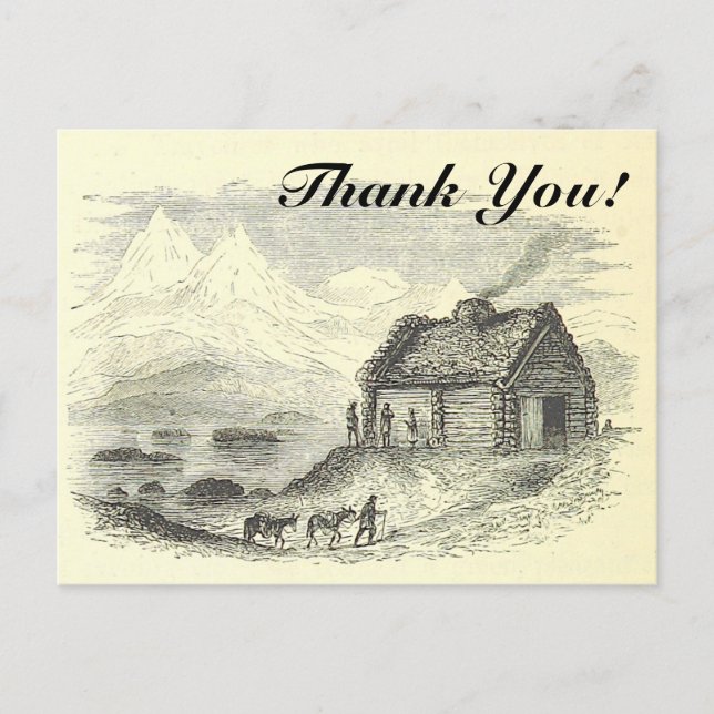 Vintage Schaukabine, Berge, See + "Danke!" Postkarte (Vorderseite)