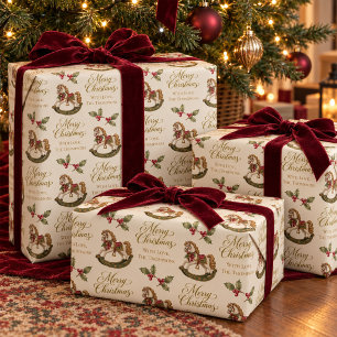 Vintage-Schaukelpferd Personalisiertes Weihnachten Geschenkpapier