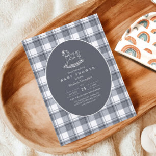 Vintage Schaukelpferd Preppy Gingham Babyparty Einladung