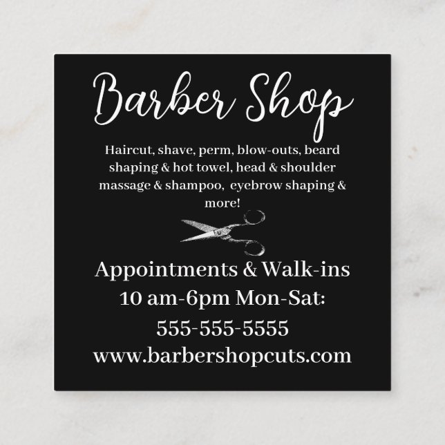 Vintage Schere Barber- oder Salon-Visitenkarte Quadratische Visitenkarte (Rückseite)