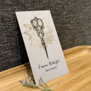 Vintage Schere, Blumenstrauß, Leinen Visitenkarte