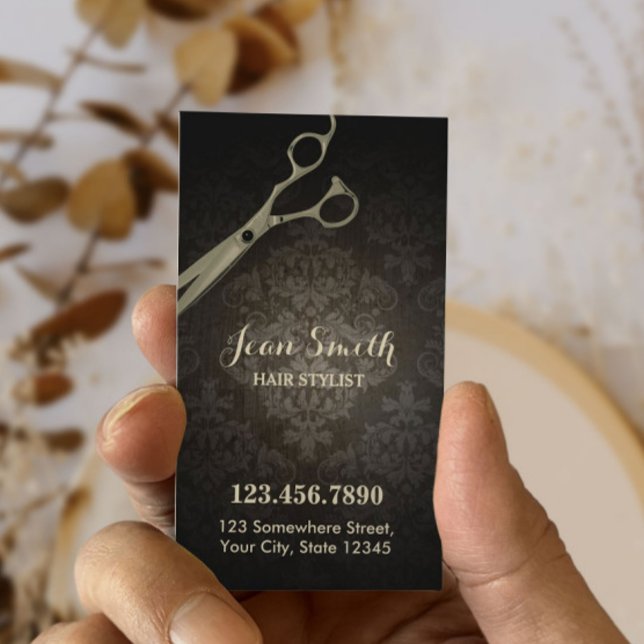 Vintage Schere Damask Haar Stylist Visitenkarte (Von Creator hochgeladen)