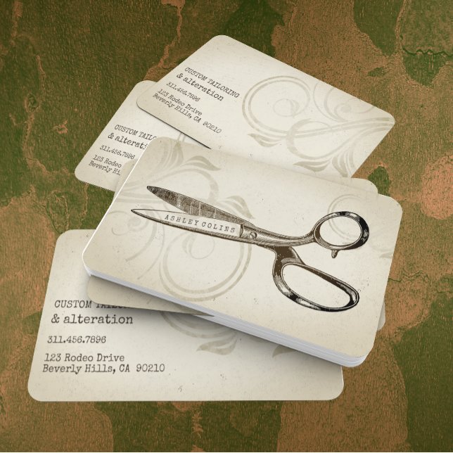 Vintage Schere Eleganter Friseur Seamstress Visitenkarte (Von Creator hochgeladen)