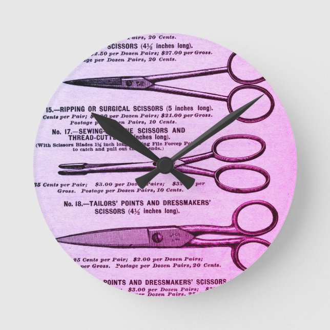 Vintage Schere rosa Anzeige Runde Wanduhr (Vorderseite)