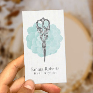 Vintage Schere türkisfarben Visitenkarte