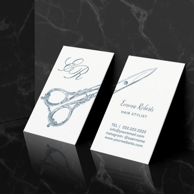 Vintage Schere und Initialen der Haarstühle Elegan Visitenkarte (Von Creator hochgeladen)